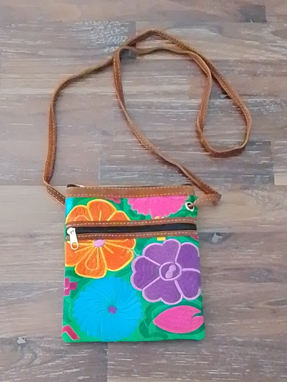 Leather-Trim Floral Crossbody Bag in Multicolor